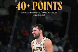 湖人官方:东契奇开季连续三场40+得分!上一位做到的是张伯伦! 湖人官方:东契奇开季连续三场40+得分!上一位做到的是张伯伦!